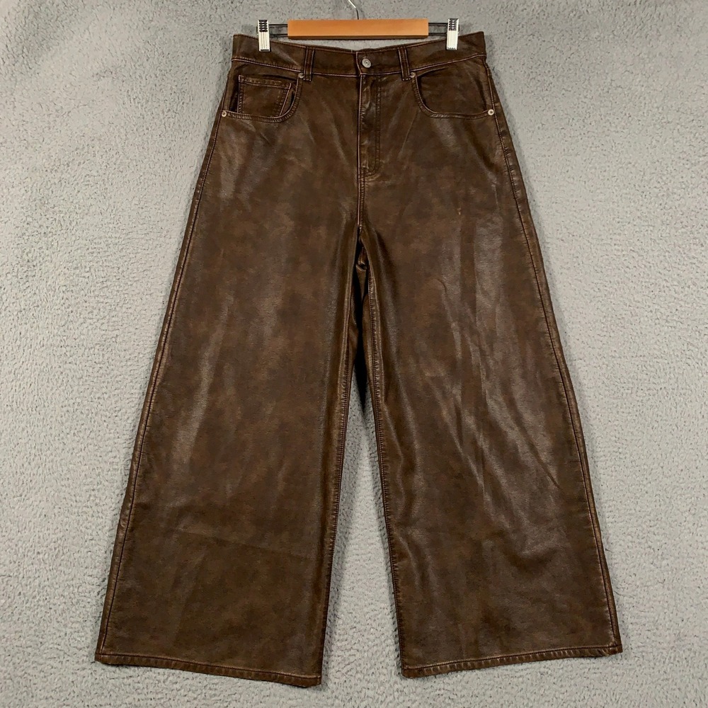 We The Free Misha High Rise Wide Barrel Pant Womens 31 Brown Faux Leather Coated
